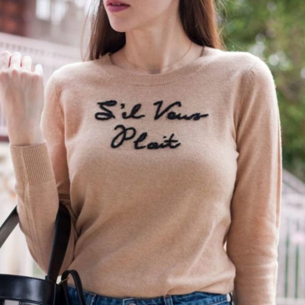 Banana Republic Beige Crewneck Sweater with Black Script